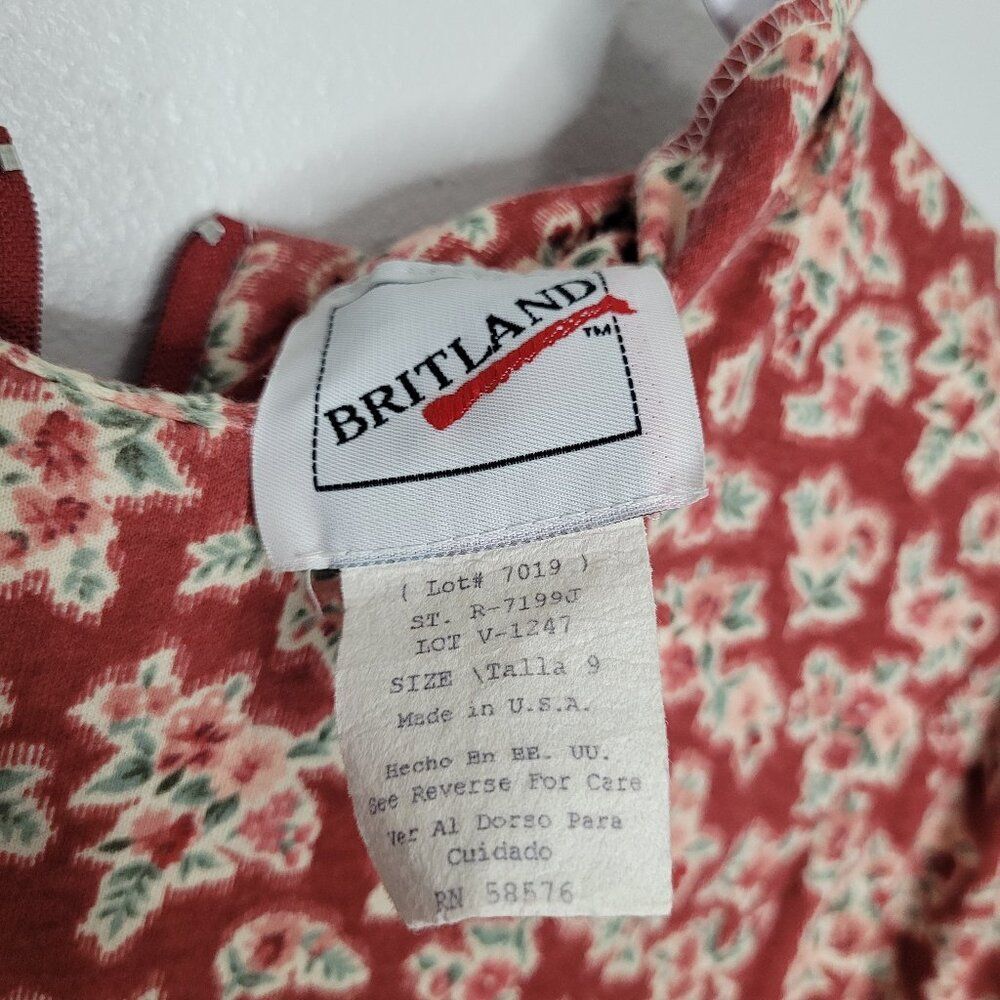 Vintage 90s red floral trad wife cottagecore drop waist half sleeve midi dress 9 - Picture 4 of 7